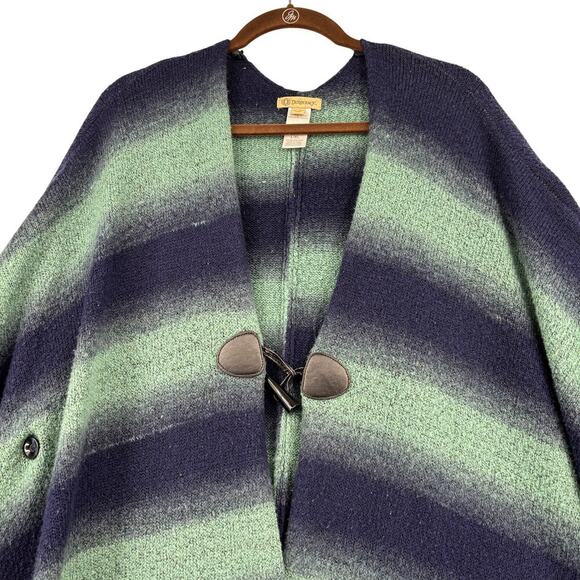 Democracy Poncho Sweater Size L/XL Blue Green Stripe Pockets Toggle Oversized - Picture 3 of 11